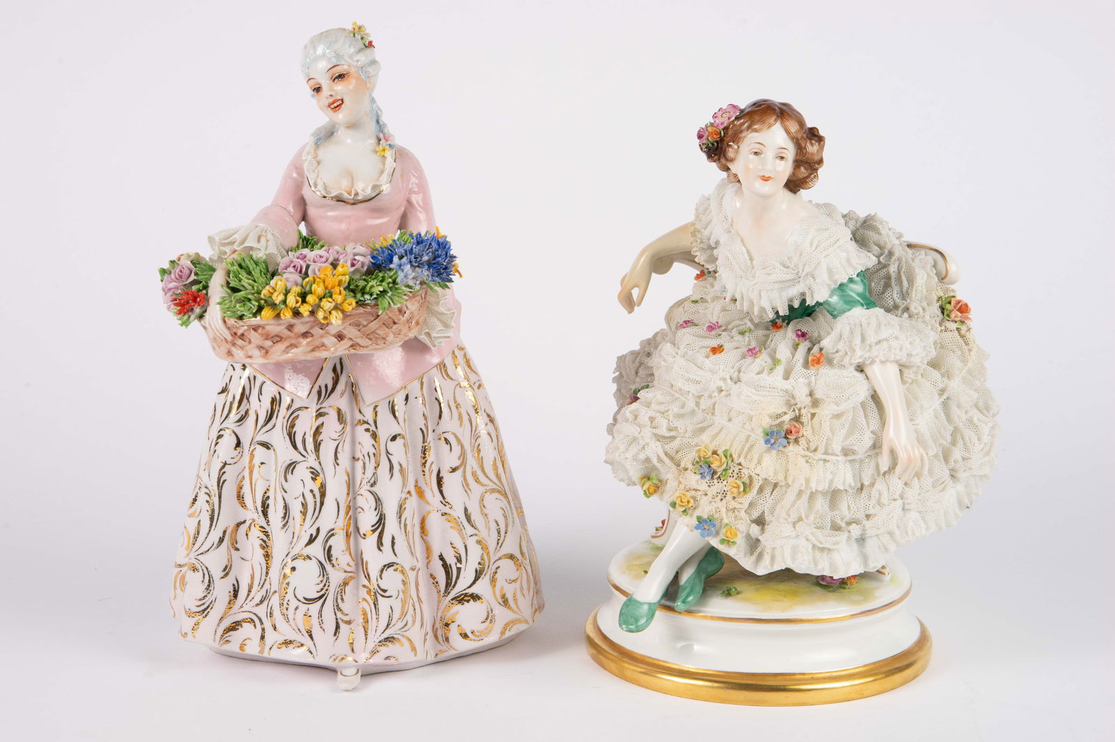 Lot of 2 Female Figurines, Including Volkstedt. (1 of 9)