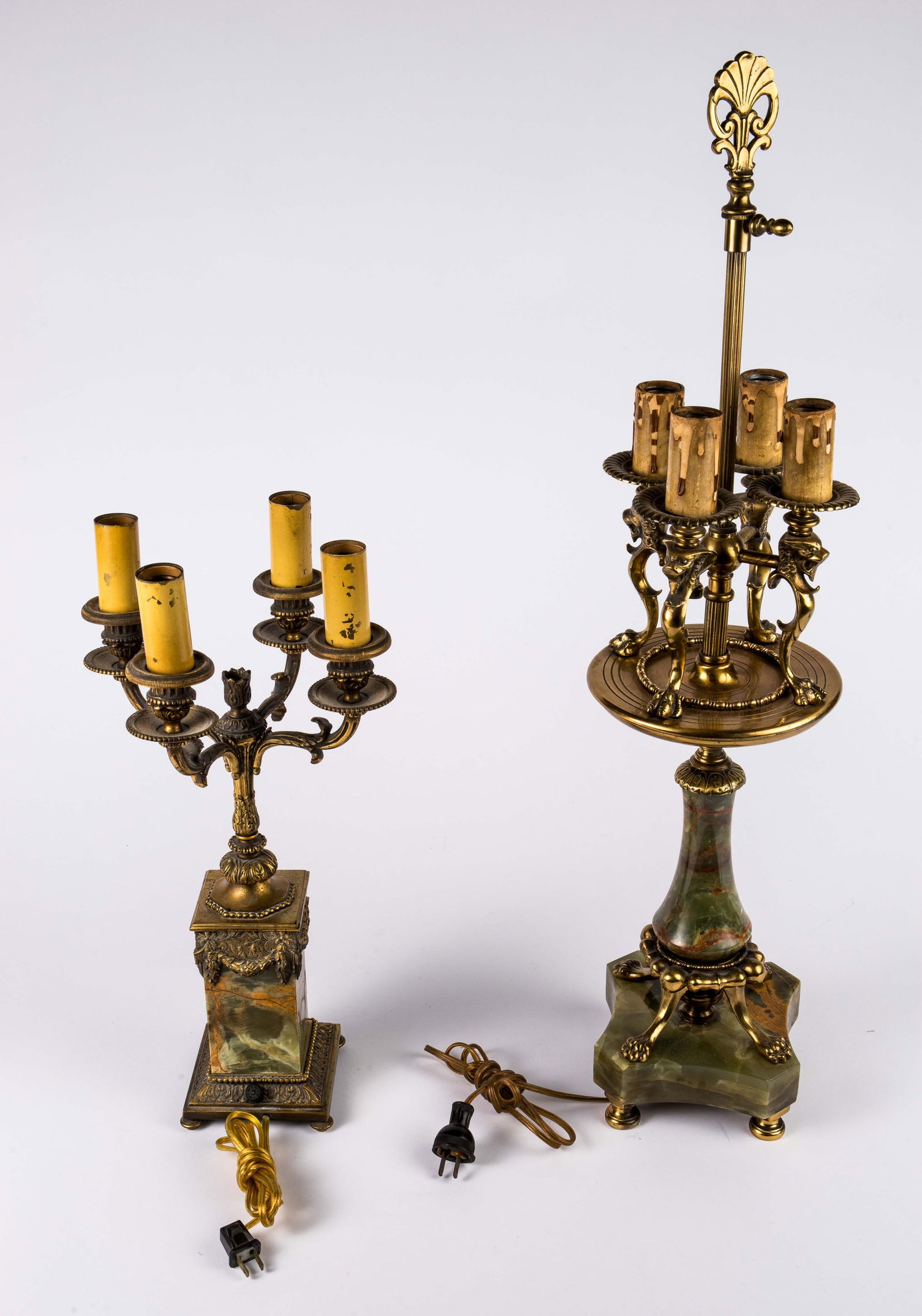 Pair of Bronze & Green Onyx Electric Candelabra (1 of 6)