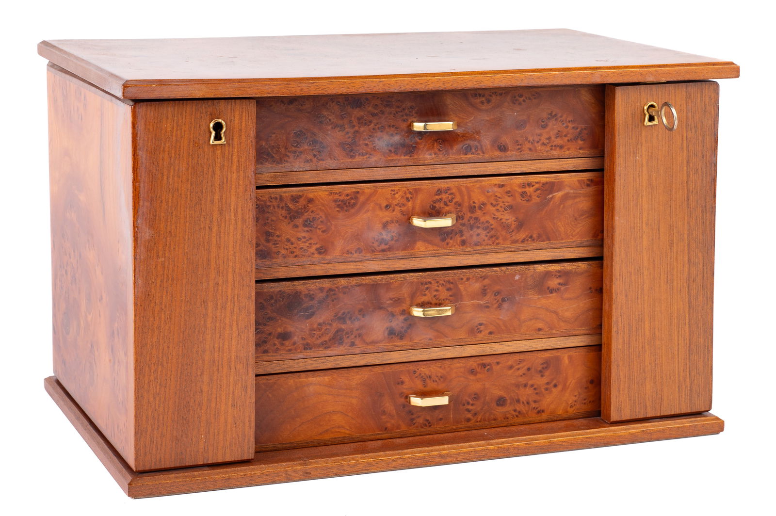 Italian Burled Wood Jewelry Box w/ Lock & Key. (1 of 4)