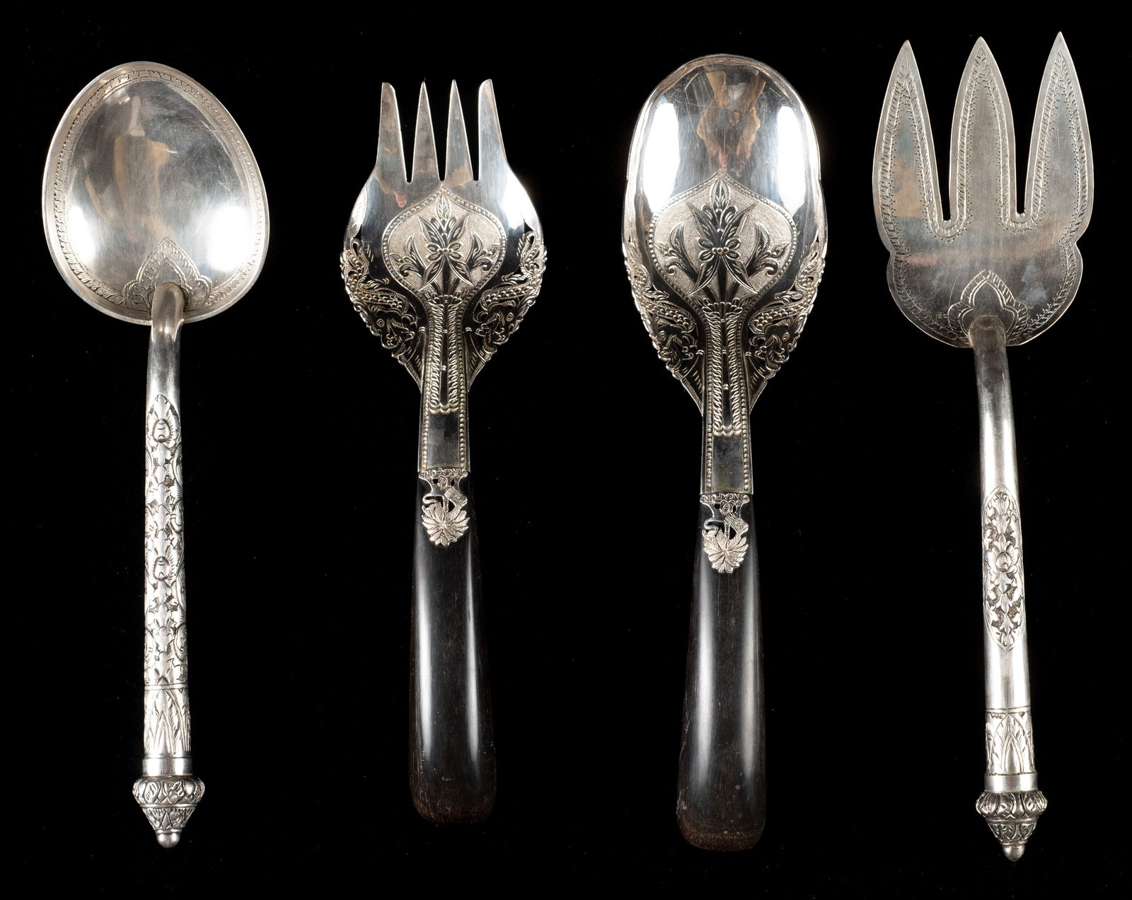 4 Pcs. Kelantan Malaysia Sterling Salad Servers. (1 of 4)