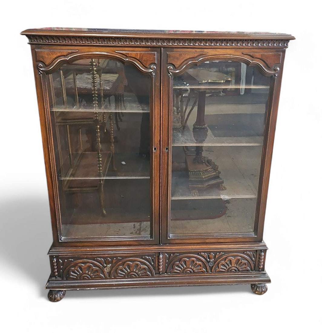 Antique Carved Glass Two Door Bookcase. (1 of 3)