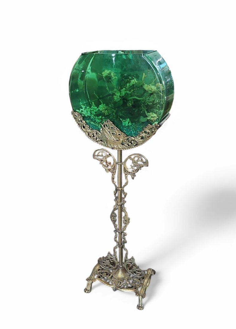Antique Fish Bowl or Terrarium on Bronze Base. (1 of 3)