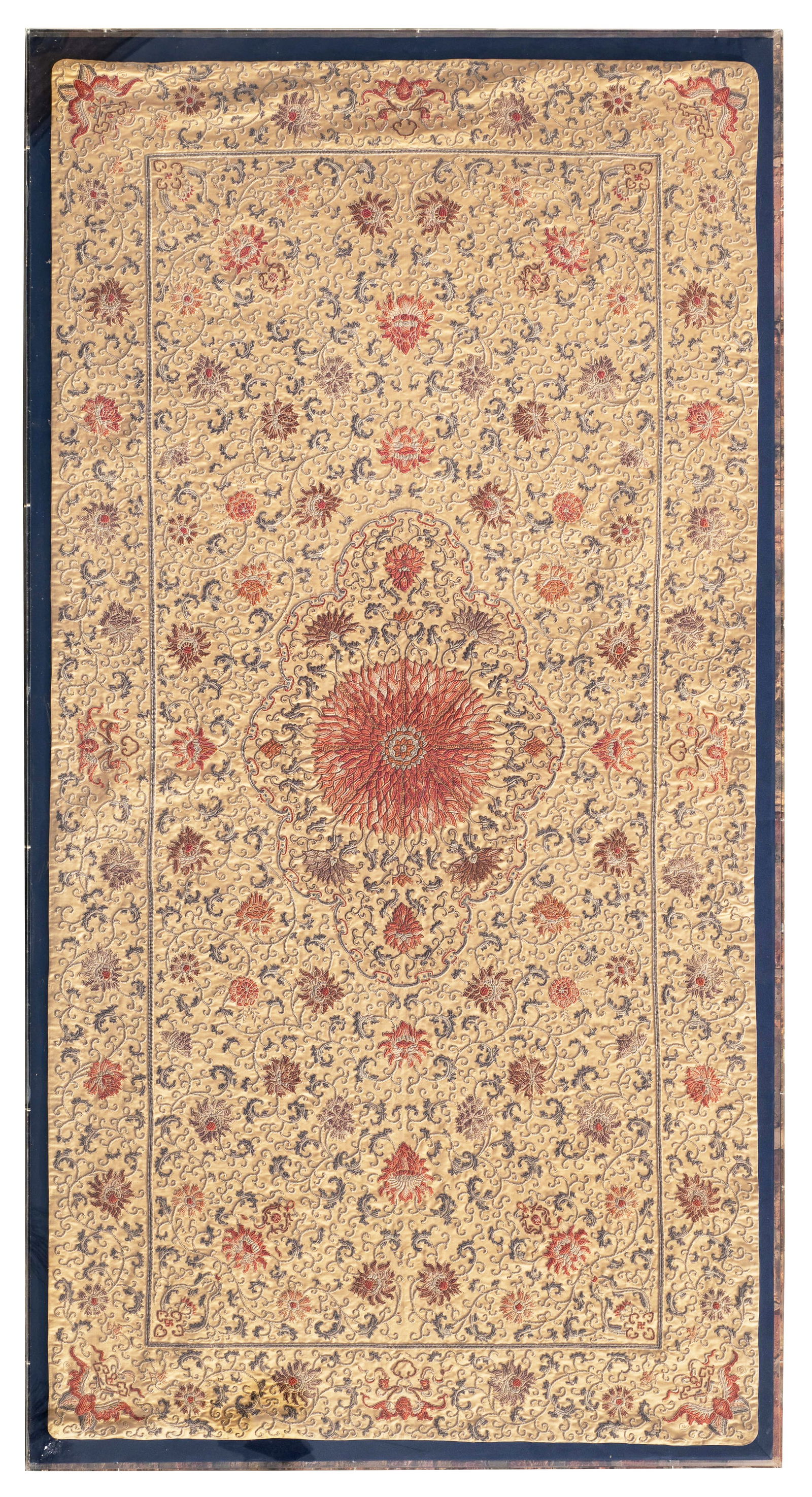 Large Asian Embroidery Tapestry in Lucite Case (1 of 3)