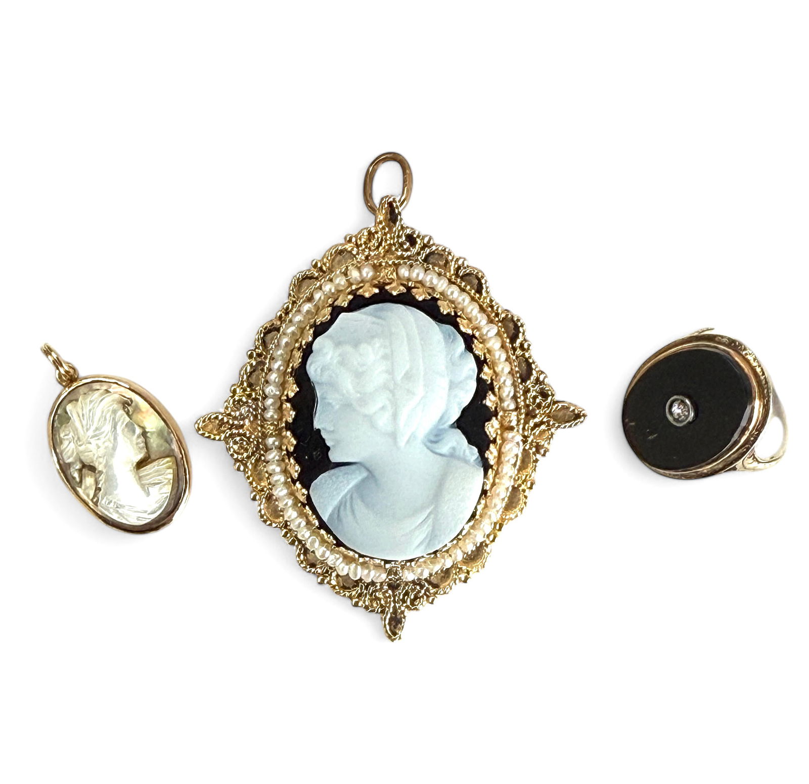 14K Gold Cameos & Signet Ring, 1 Doublet. (1 of 6)