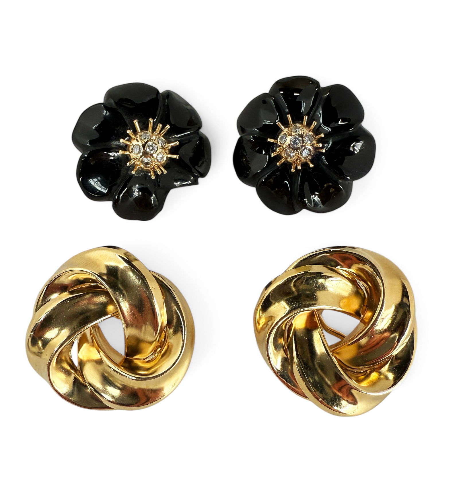 Two Pair 14K Gold Chunky Earrings - 1 w/ Diamonds. (1 of 2)