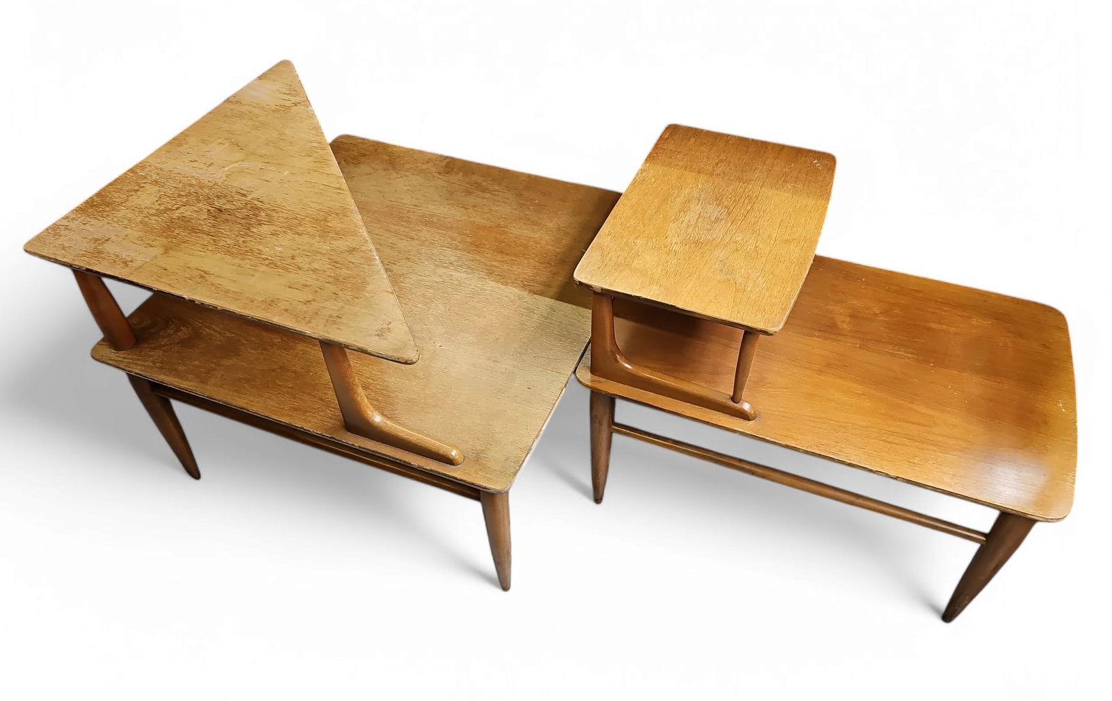 Two Mid-Century Modern Two-Tier Wood Step Tables. (1 of 4)