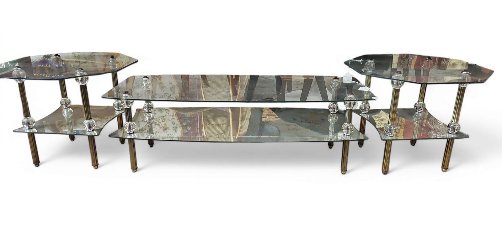 3 Glass & Gilded Mirrored Tables - 2 Side & Coffee (1 of 4)