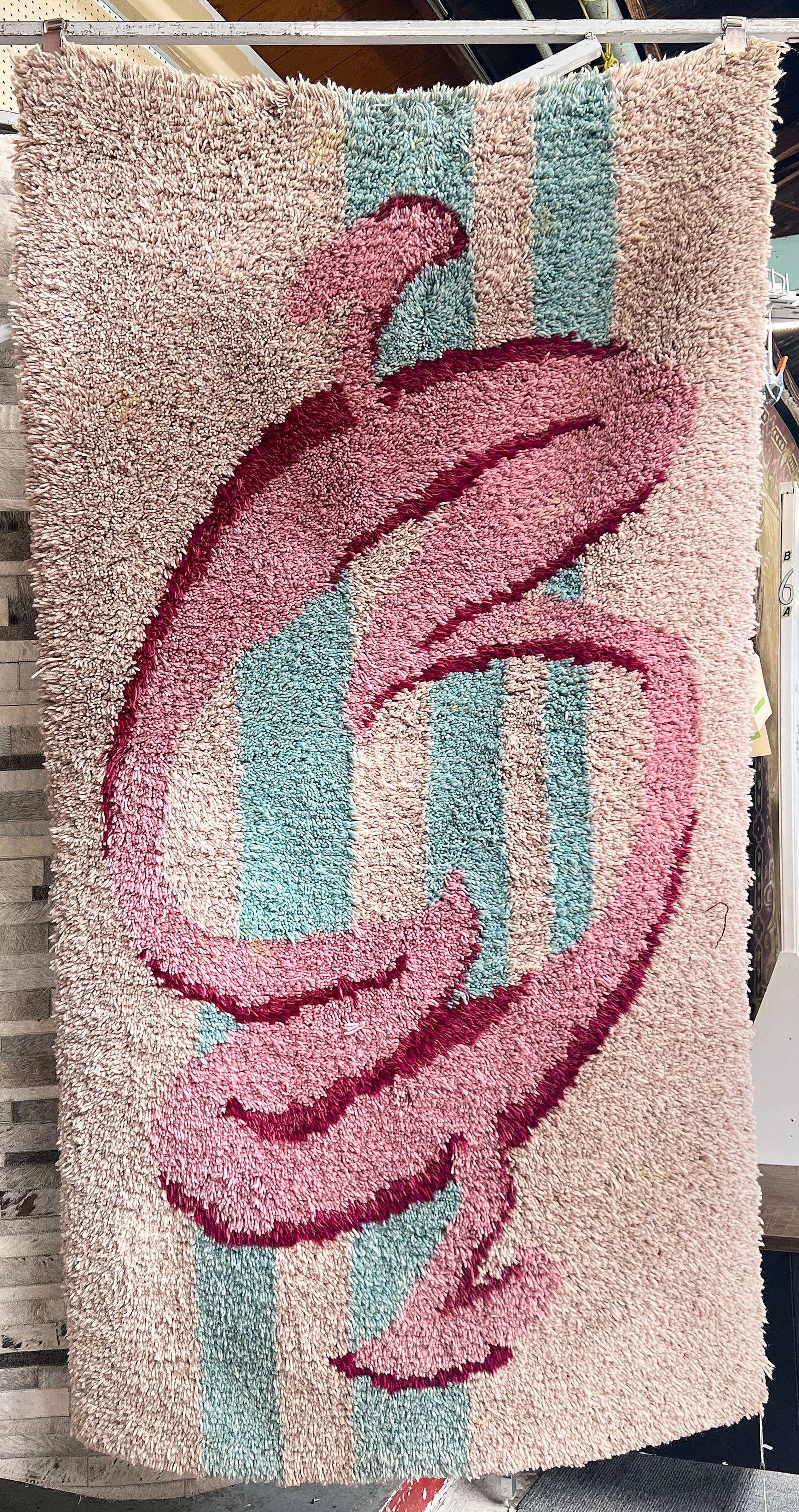 3' 9" x 7' 2" Mid Century Modern Rya Shag Rug. (1 of 2)