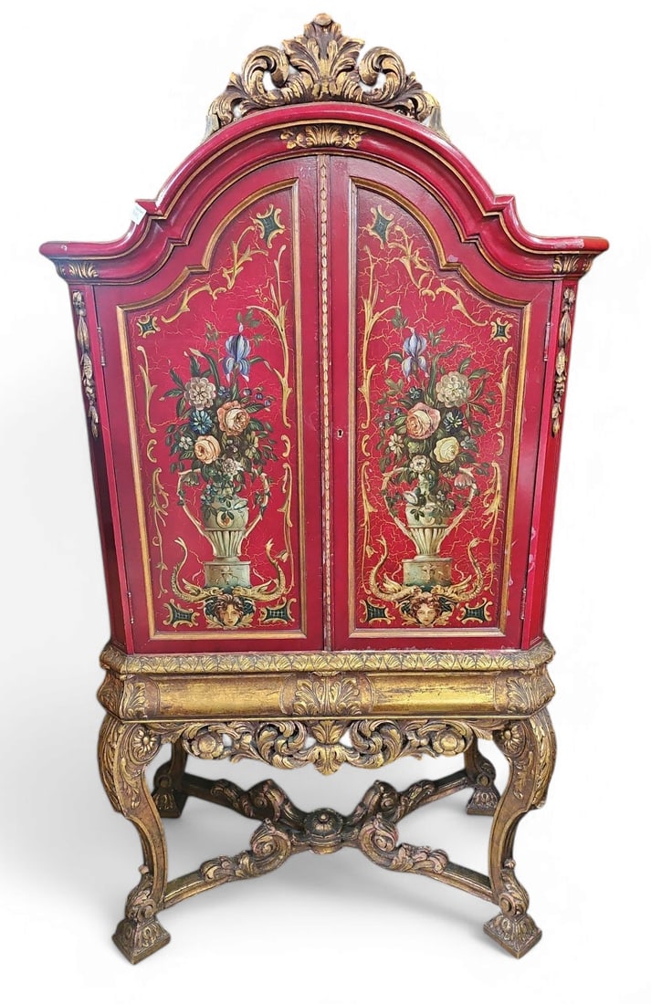 Ornately Hand Painted French Style Carved Cabinet. (1 of 5)