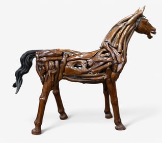 Life Size Driftwood and Carved Horse Sculpture.