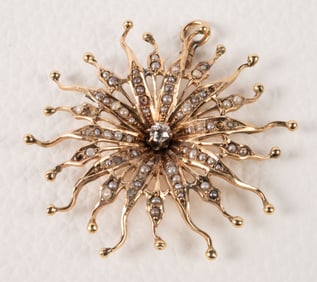 Antique 10K Gold, Diamond & Seed Pearl Pendant.