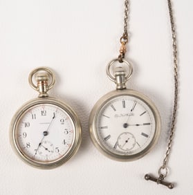 Two Nickel Silver Pocket Watches - Elgin, Waltham.