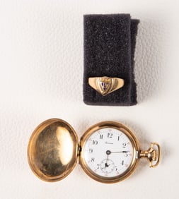 10K Gold Signet Ring & GF Tavannes Pocket Watch.