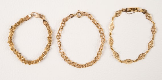 Lot of Three 14K Yellow Gold Bracelets, Italy.
