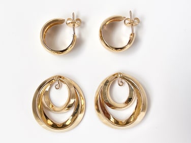 Two Pair of 14K Yellow Gold Earrings.