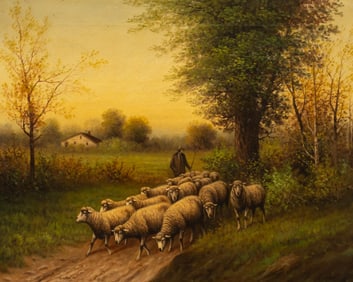 Antique Pastoral Shepherd Scene Sgd. Brillet