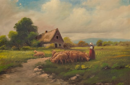 Painting of Pastoral Herding Scene, Unsigned.