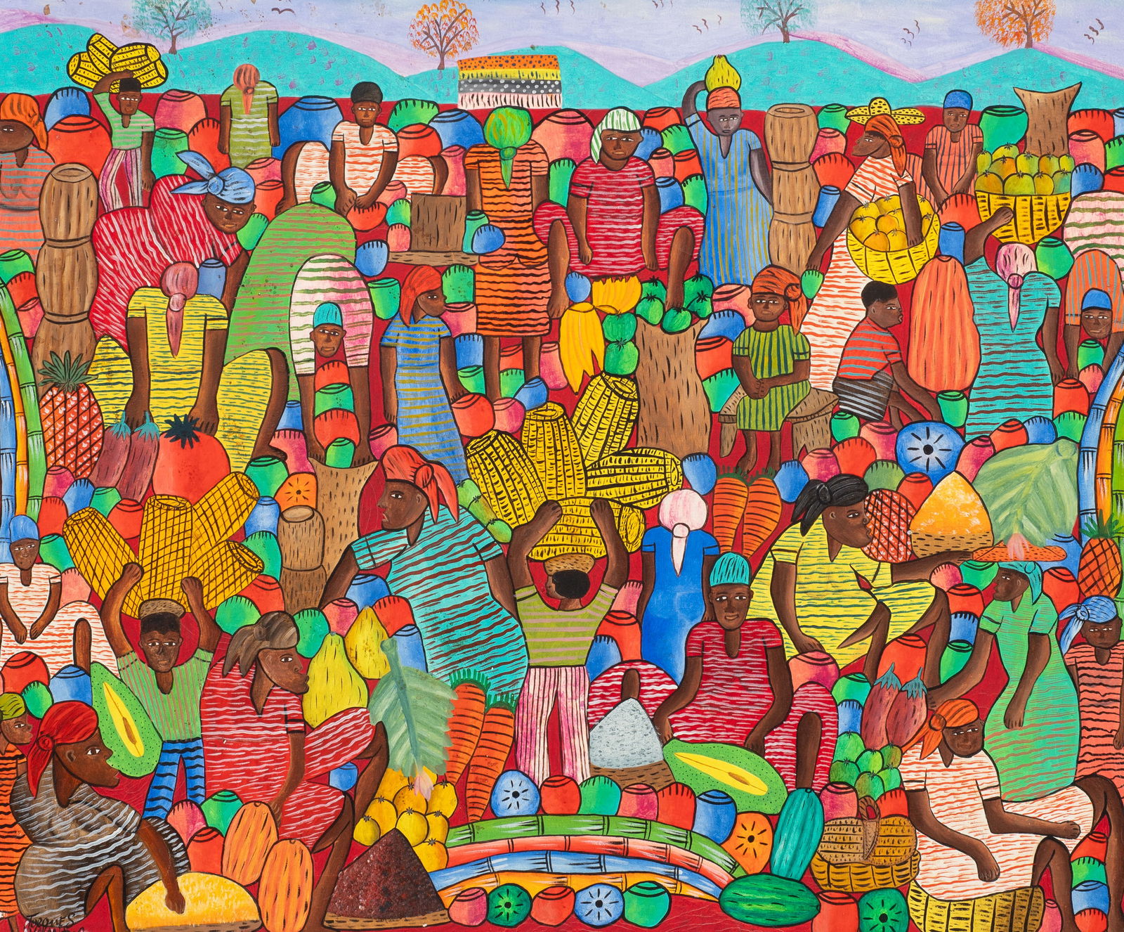 Haitian Market Scene Painting, Jacques Valmidor. (1 of 5)