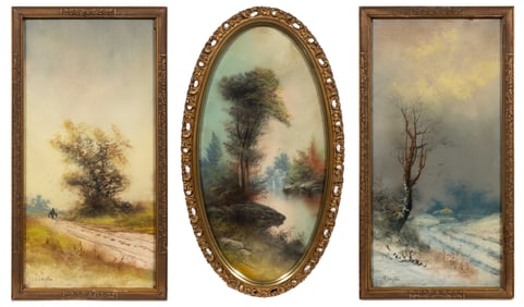Lot of Three Victorian Pastel Landscapes.