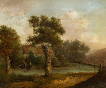 View Near Epsom, Painting Attr. to Charles Morris.