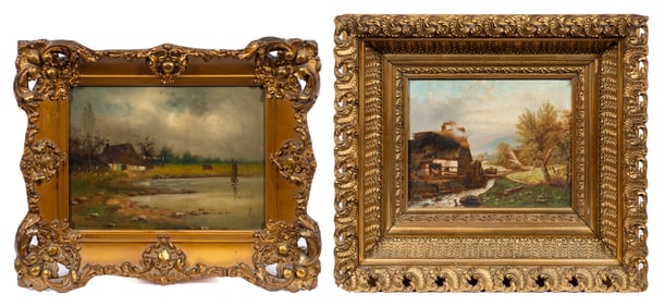 Lot of Two Antique Cottage Scene Paintings.