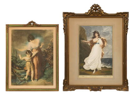 Two Intaglio Prints - Ward, Hoppner, & Hamilton.: This lot contains two mezzotints: 1910 printing of "Mrs. Michael Angelo Taylor as 'Miranda'" after James Ward (English, 1769-1859) and John Hoppner (English, 1758-1810), as well as a 1929 mezzogravure