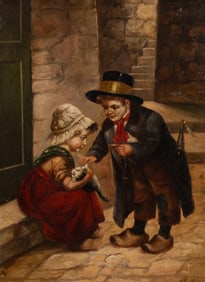 Dutch Style Painting of Children, H. Sellin.