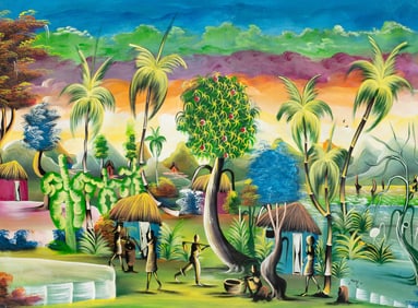 Haitian Village Scene Painting, Rony Leonidas
