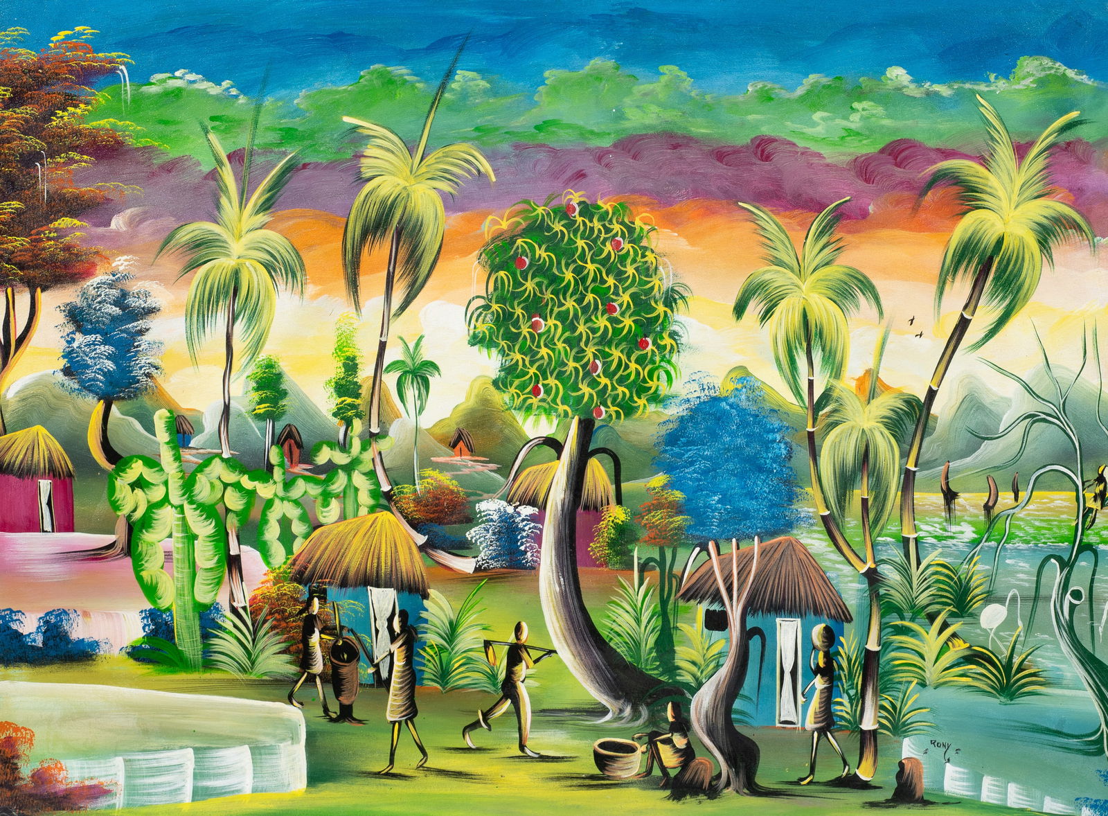 Haitian Village Scene Painting, Rony Leonidas (1 of 6)