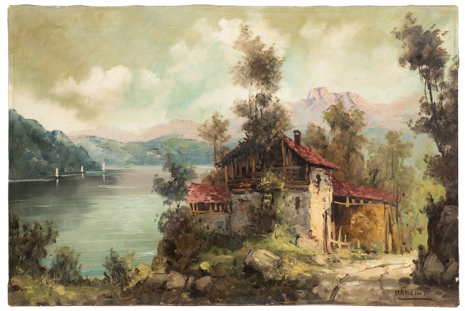 Mountainous Landscape Painting by Carlo Mancini. (1 of 6)