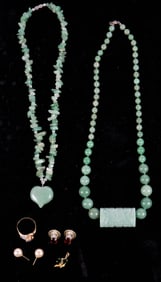 2 Jade Necklaces, 1 Carved. Gold Ring, etc.