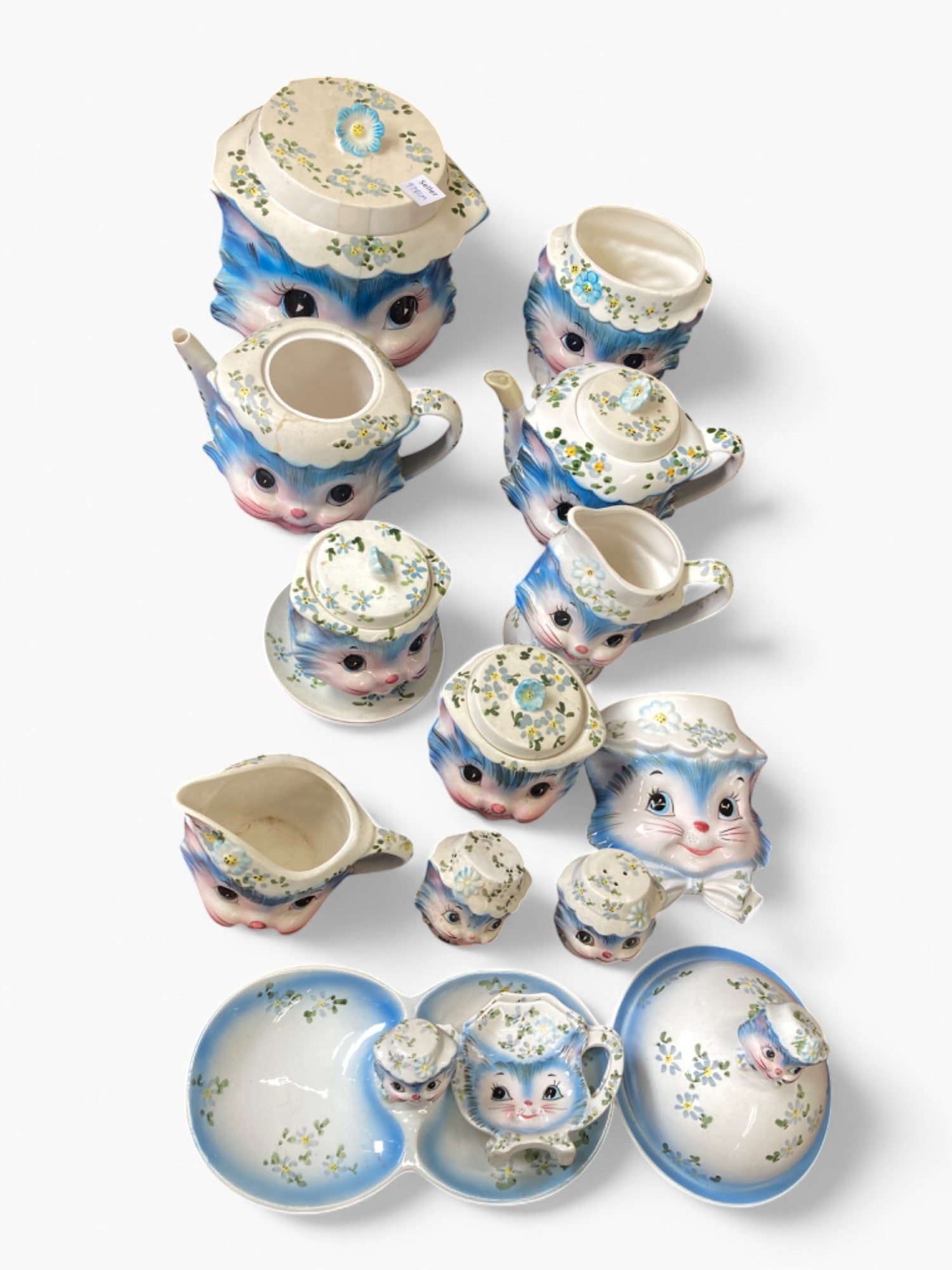 Lot of Lefton "Miss Priss" Blue Kitty China. (1 of 5)