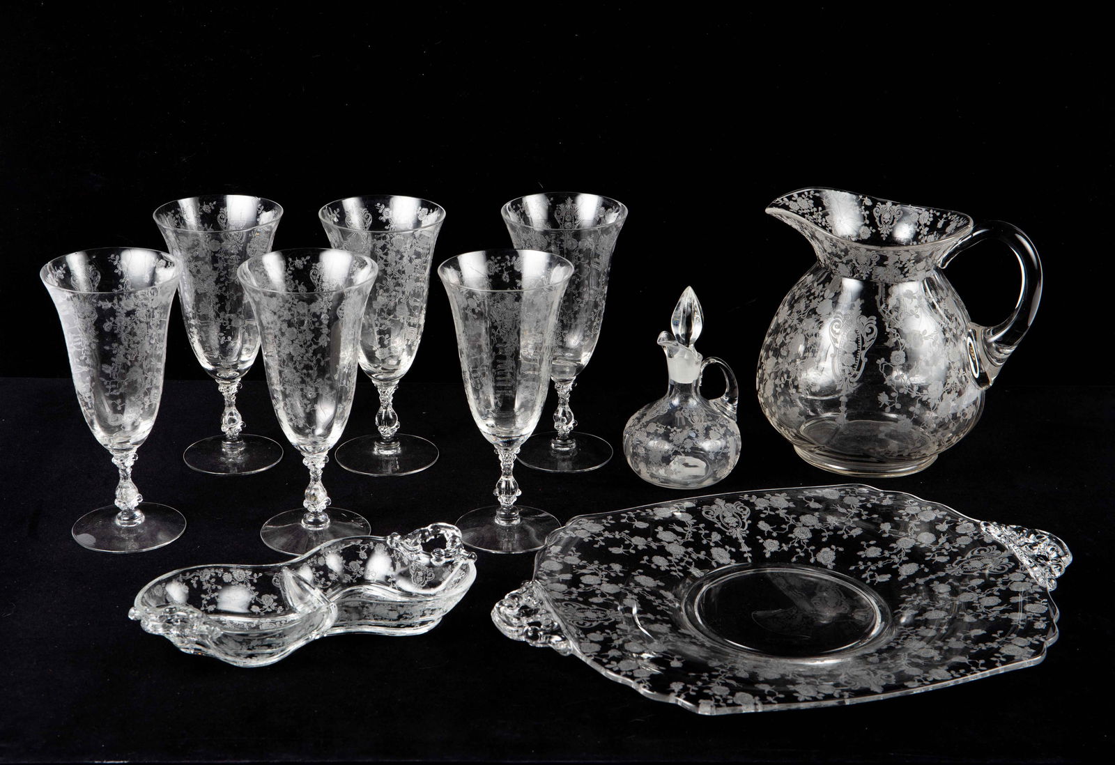 Floral Etched Crystal Items - Cambridge Rosepoint. (1 of 7)