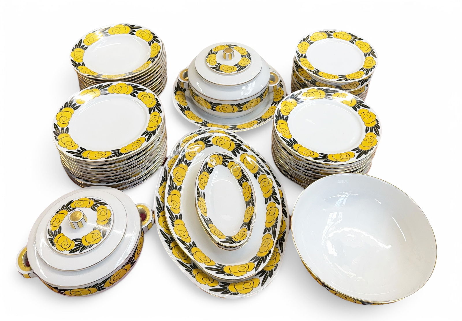 52 Pc. Limoges Yellow Floral Porcelain China Set. (1 of 3)