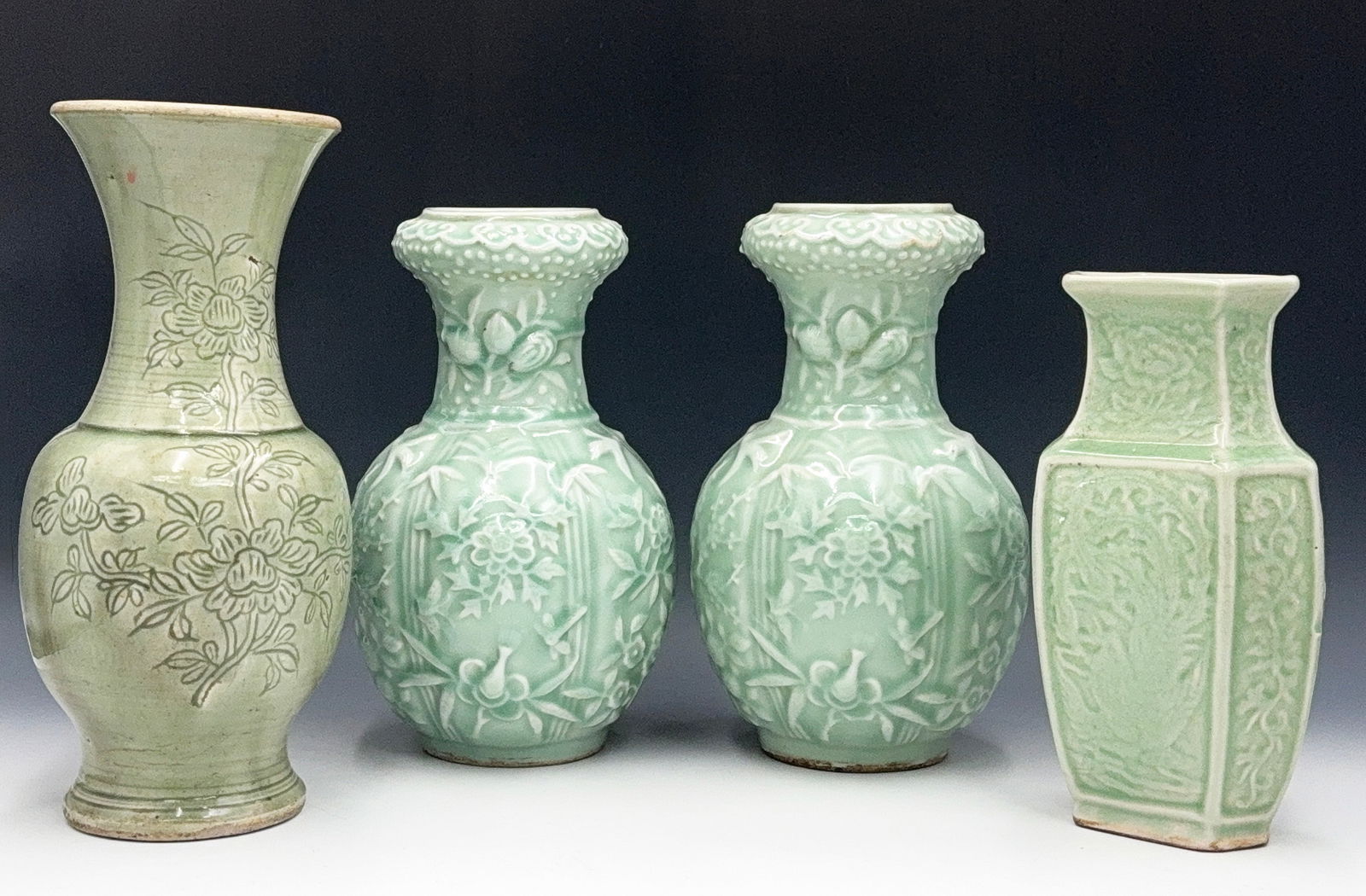 Lot of 4 Chinese Celadon Porcelain Vases. (1 of 10)