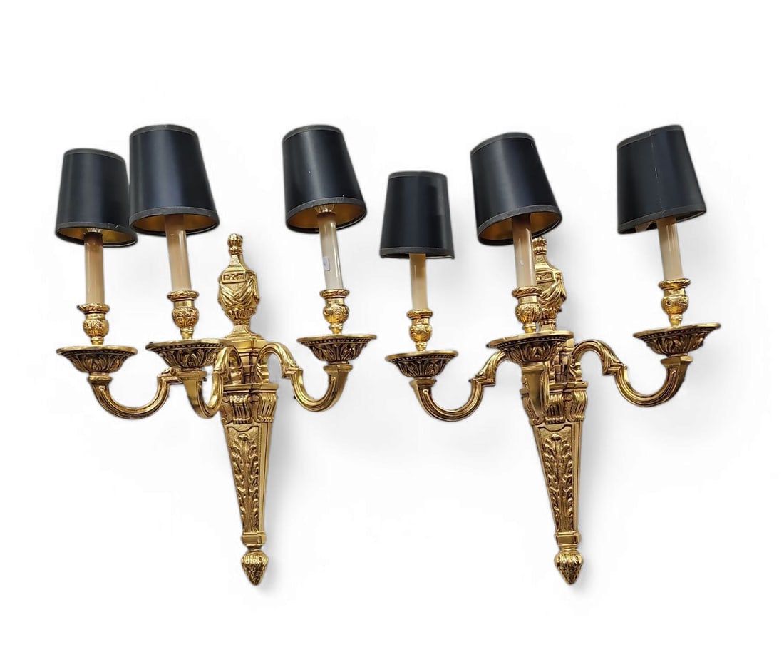 Pair of Gilded Metal 3 Light Wall Sconces. (1 of 2)
