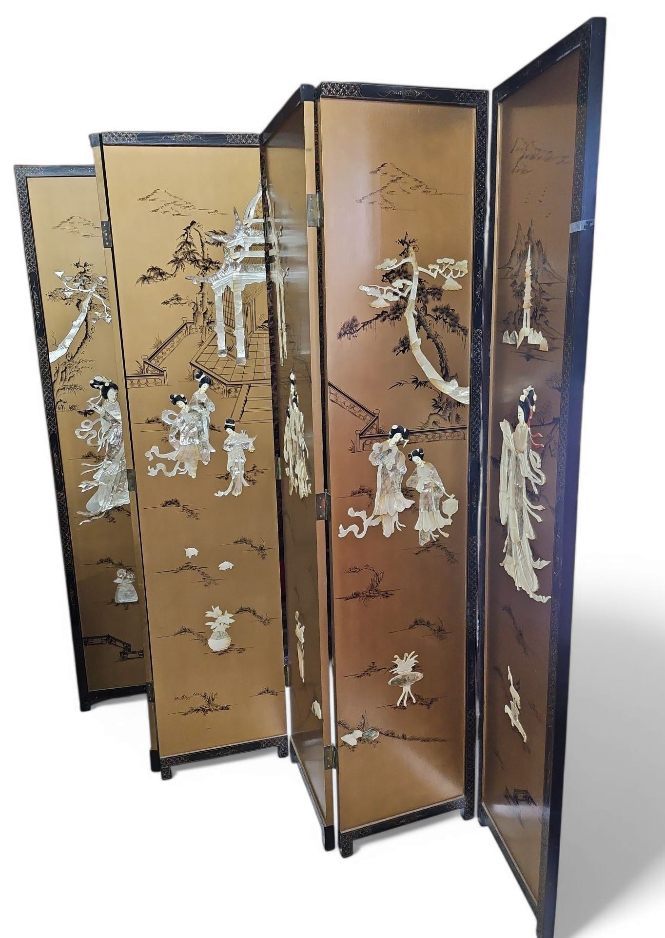 Tall Six Panel Chinese Screen w/ Mother of Pearl. (1 of 5)