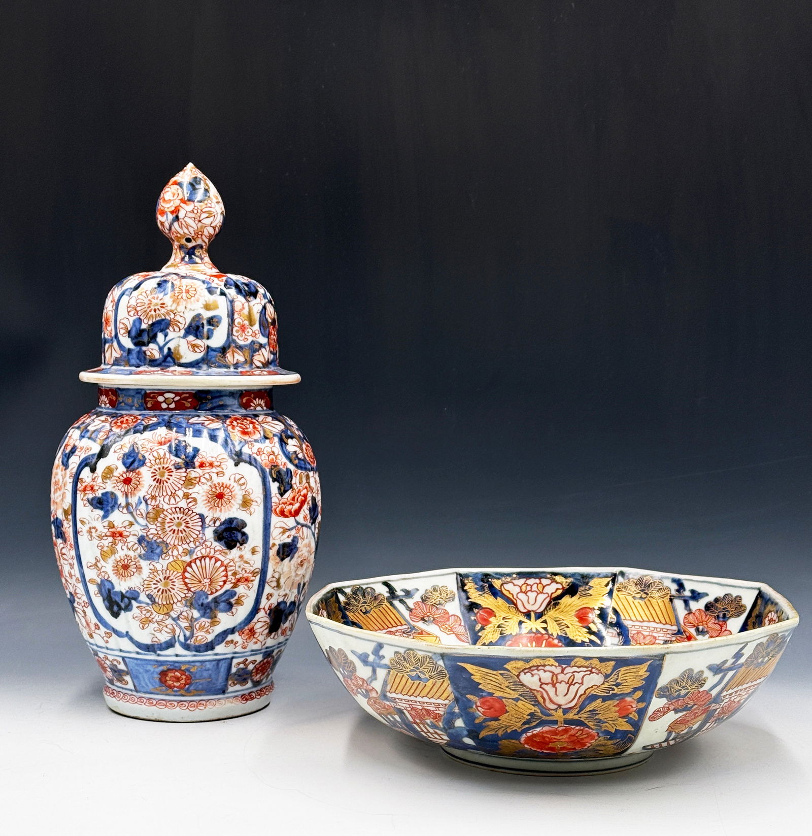 Japanese Large Imari Porcelain Bowl & Jar. (1 of 6)