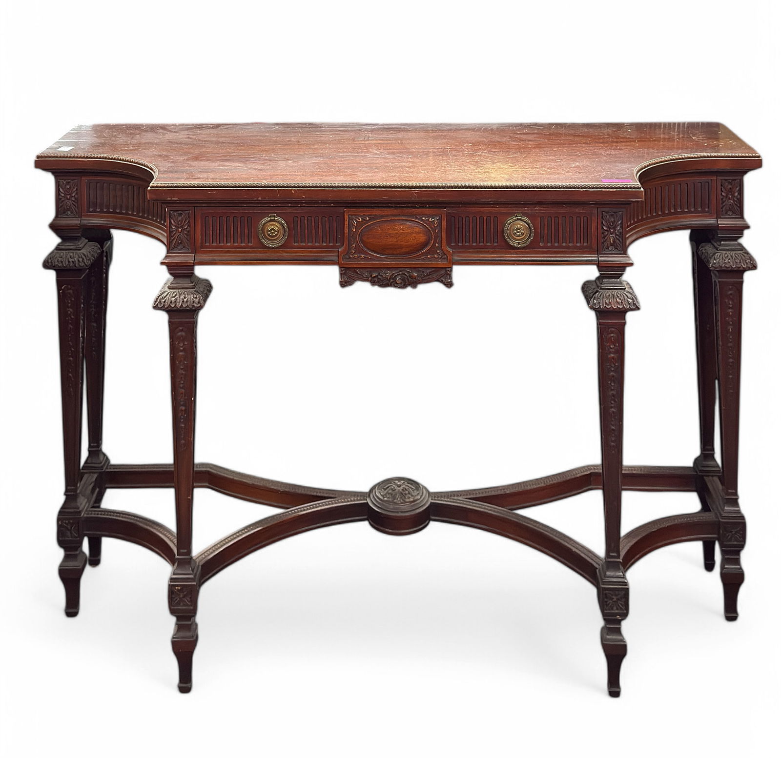 Scholle's Mahogany Carved Console Table w/ Drawer. (1 of 2)