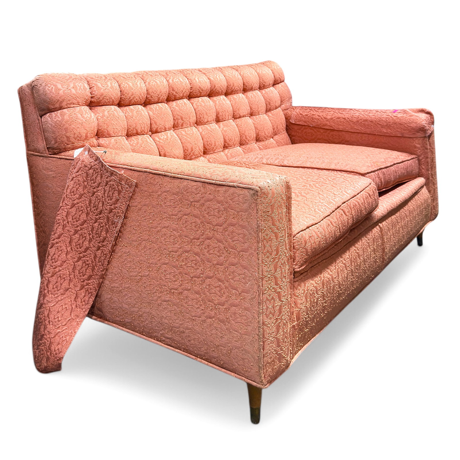 Pink Damask Upholstered Tufted Loveseat Sofa. (1 of 1)