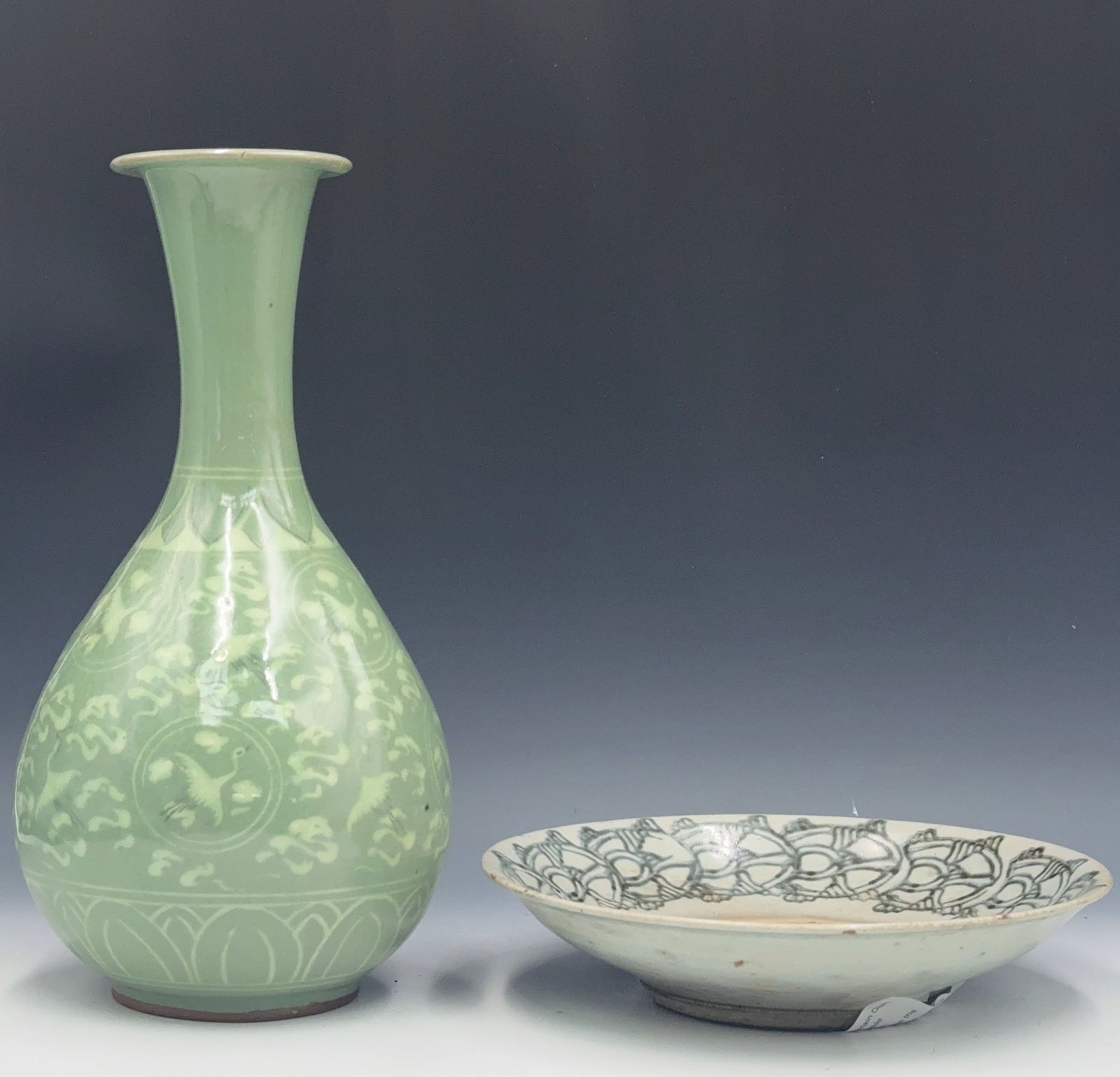 Lot: Ming Dynasty Chinese Plate & Korean Vase. (1 of 6)