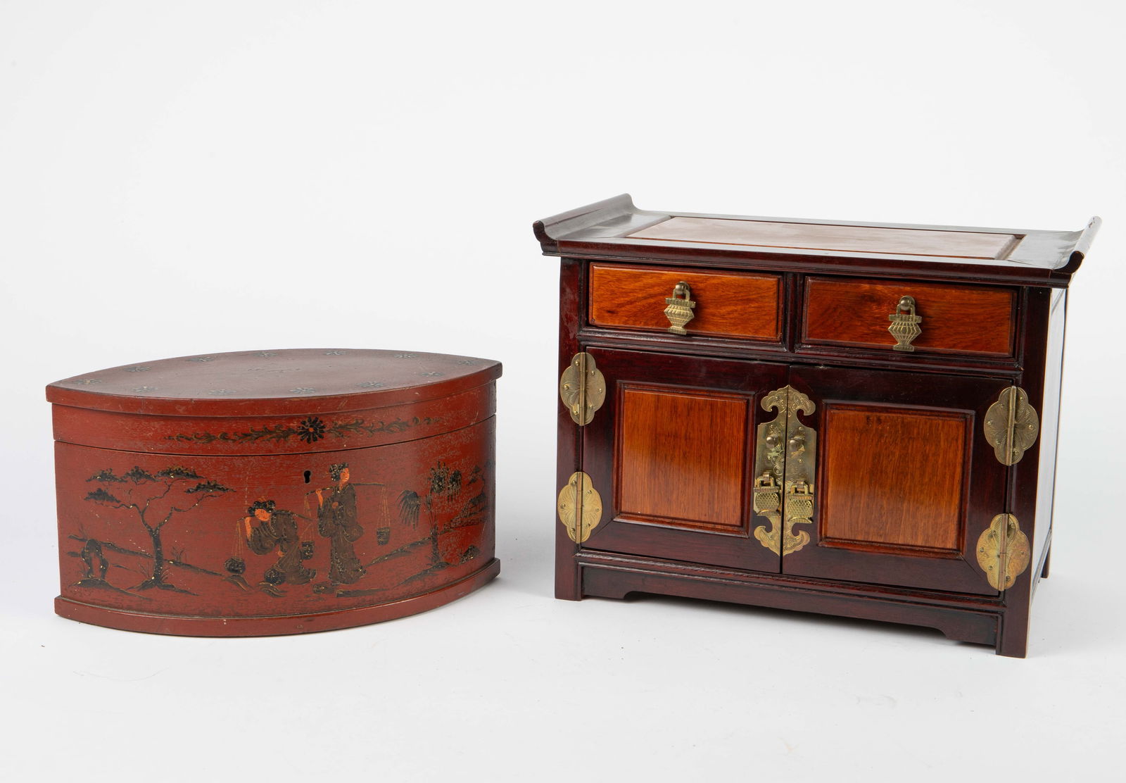 Two Chinese Wooden Boxes - Handpainted & Jewelry. (1 of 10)
