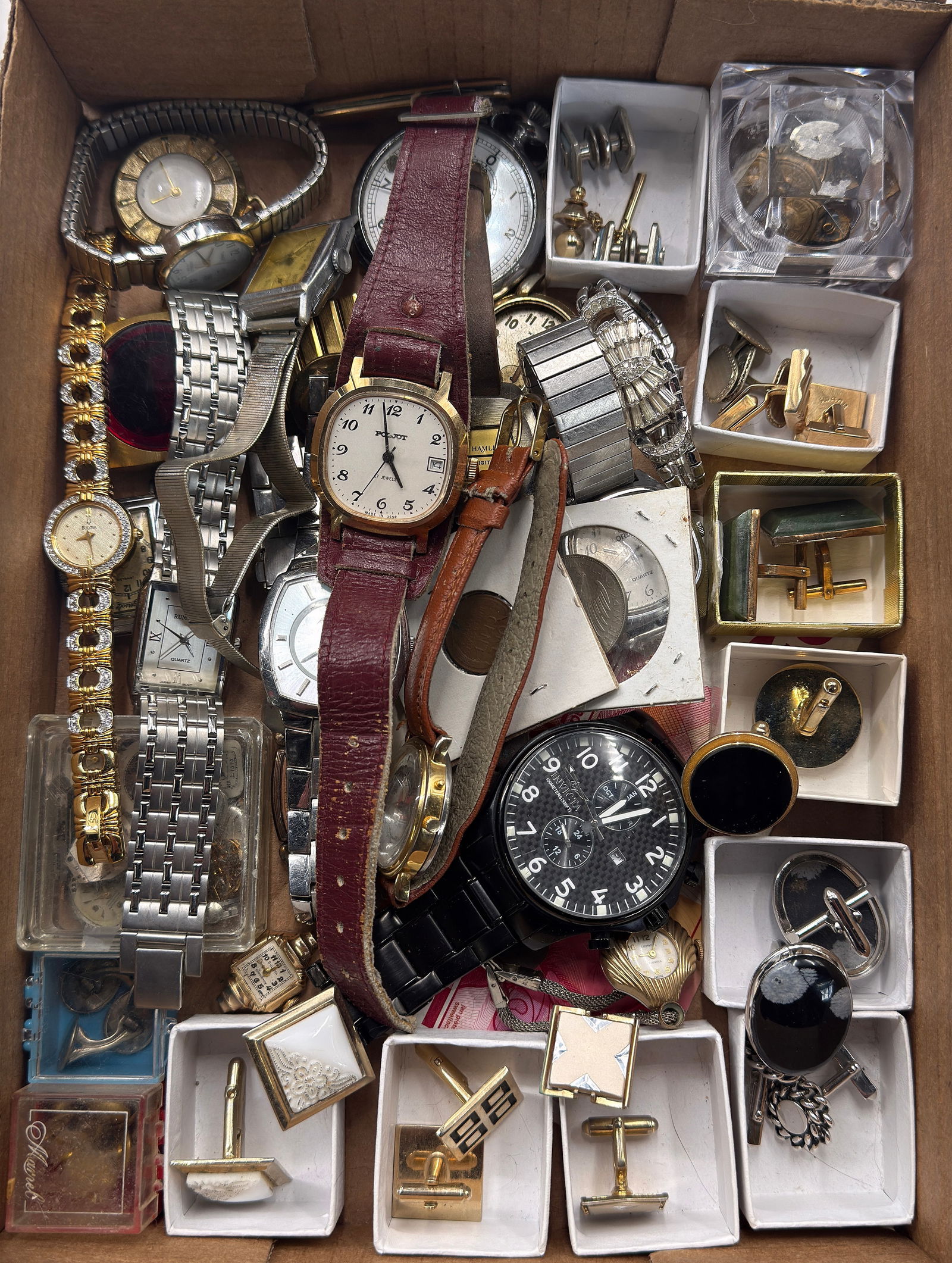 Lot: Vintage Watches, Watch Parts, Cuff Links, Etc (1 of 1)