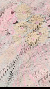 Lee Godie Mixed Media on Canvas, "Summer Bouquet".: Artist(s): Lee Godie (American, 1908-1994). Medium: Mixed media on canvas, backed by board. Signature(s): "Artist: Lee Godie", lower left. Paperwork: Copy of a 2005 appraisal from Carl Hammer Gallery,