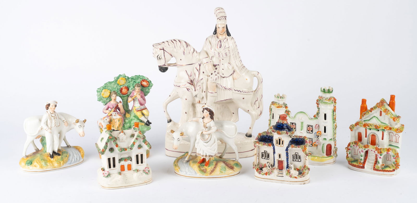 Lot of 8 English Staffordshire Figurines & Houses. (1 of 6)