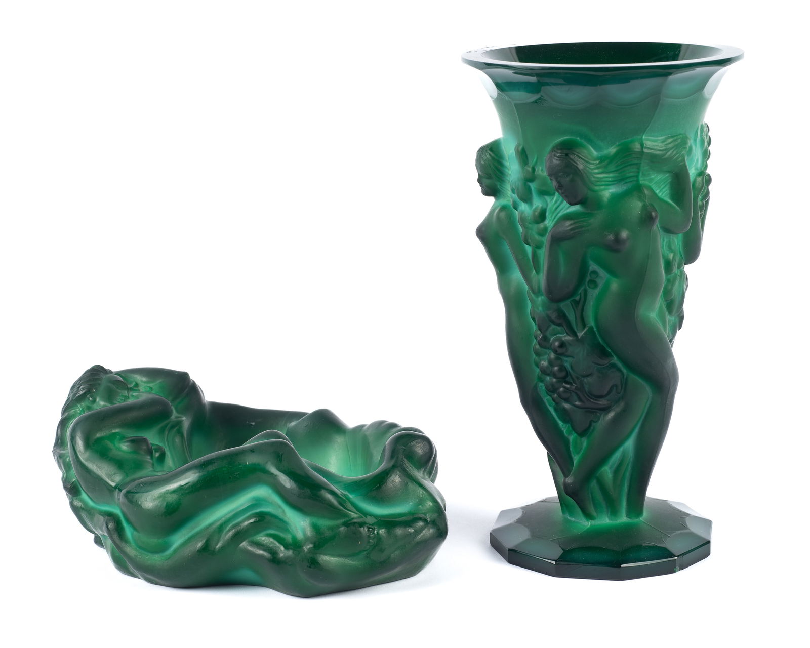 Lot of 2 Malachite Art Glass Pcs. w/ Nudes. (1 of 3)