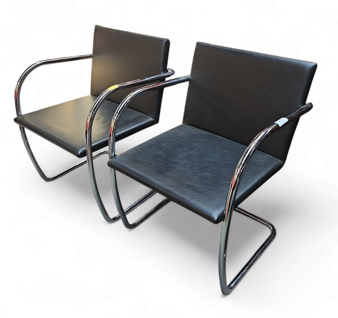 Pair of Mies Van Der Rohe Knoll Brno Chairs.: This is a pair of Mies Van Der Rohe for Knoll Brno chairs. They are unsigned, but come from a Mid-Century Modern collector's home. The chairs have tubular stainless steel frames, spring suspension sea
