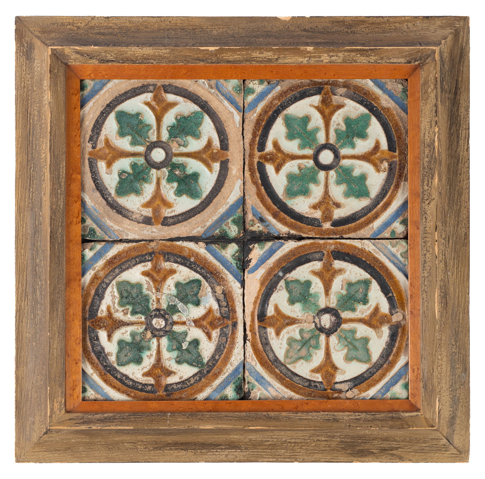 Group of 4 Spanish Arista Pottery Tiles, Framed. (1 of 3)