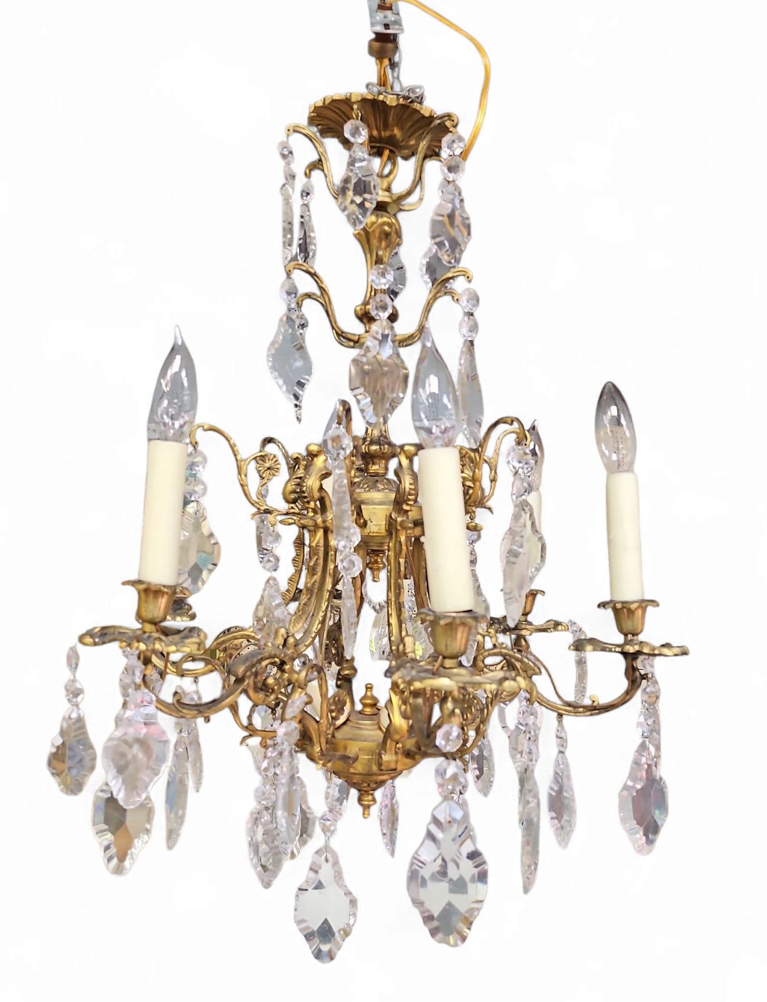 Antique French Bronze & Glass Prism Chandelier. (1 of 2)