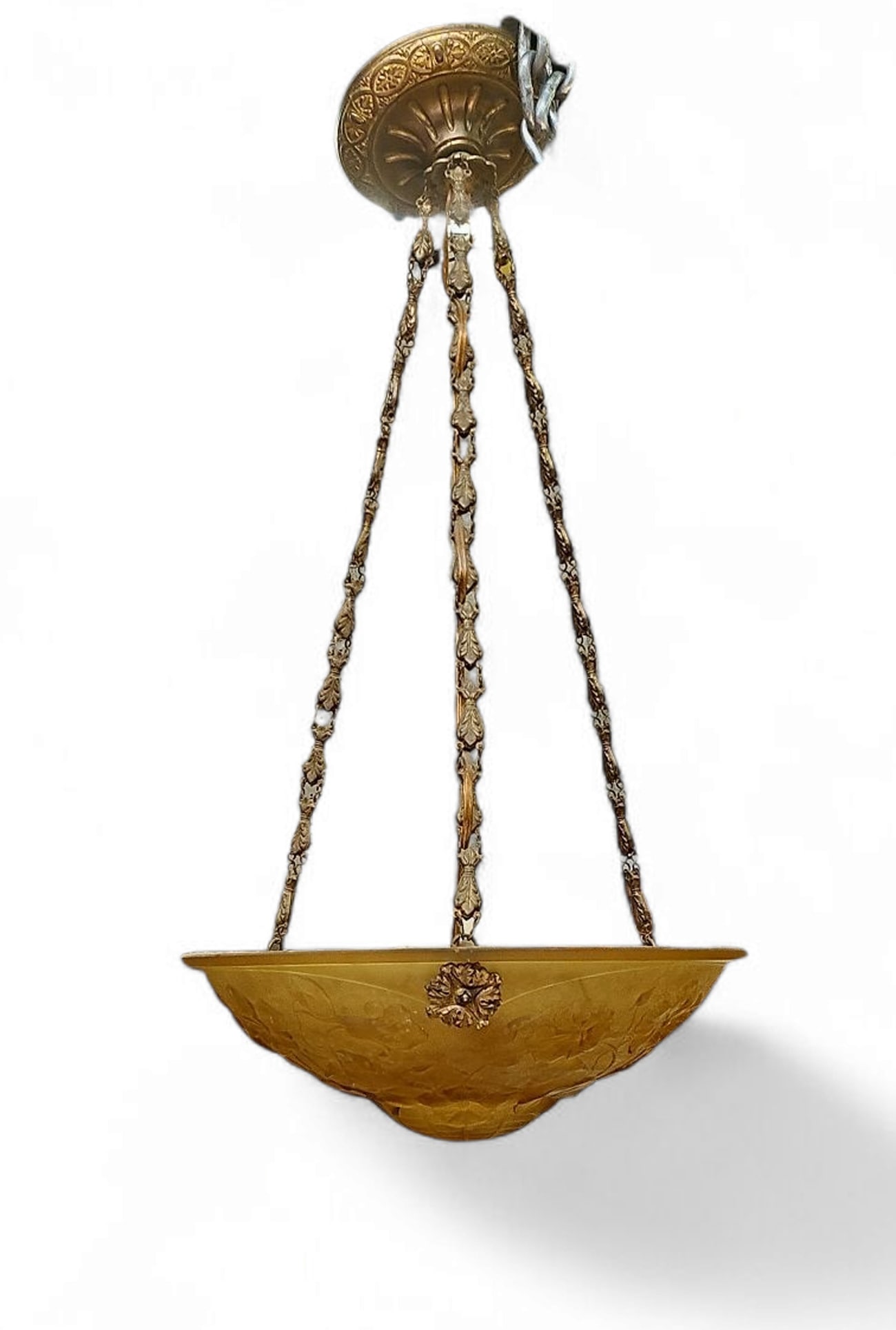 French Art Deco Molded Glass Pendant Lamp. (1 of 2)